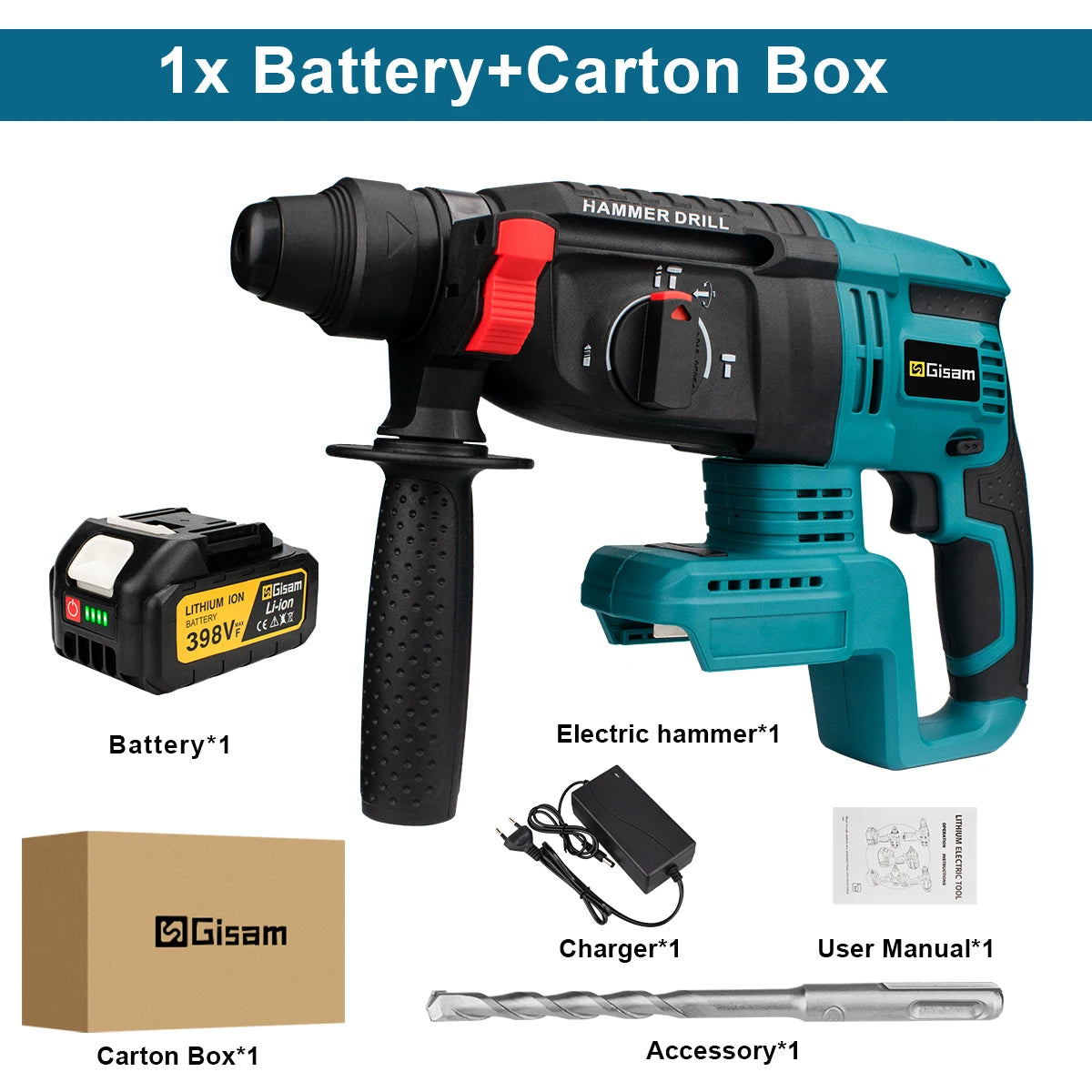 Marteau perforateur électrique sans balais 26 mm, marteau rotatif multifonctionnel, marteau à percussion sans fil, outils électriques pour batterie Makita 18 V à broche.