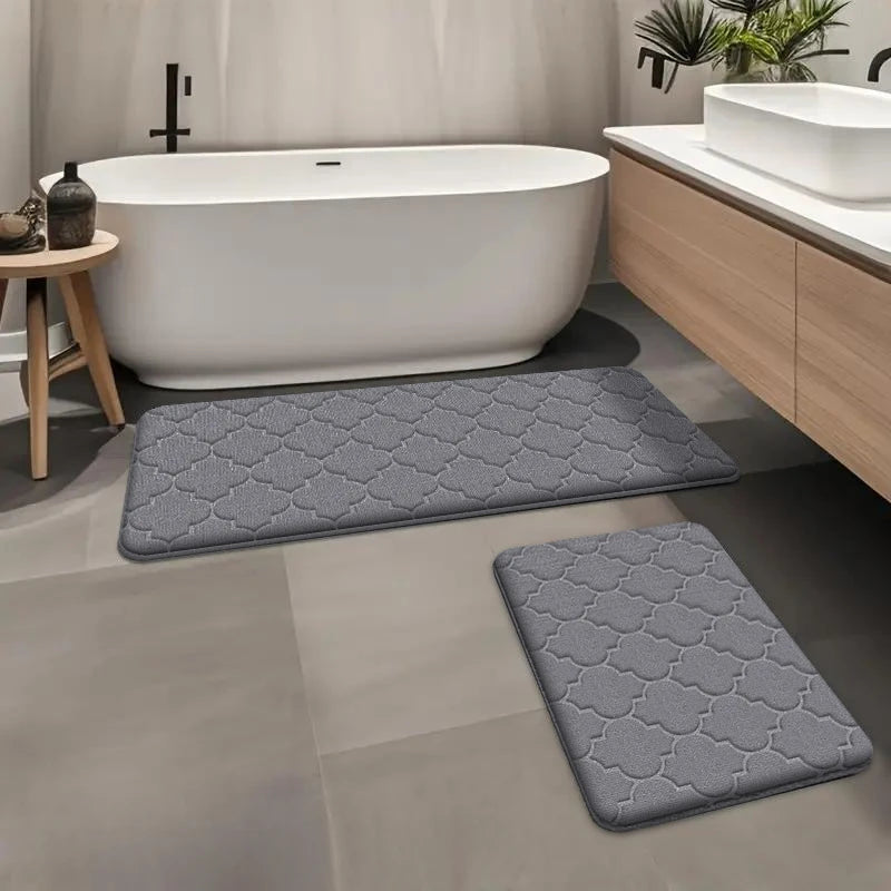 2pcs Long flannel bathroom absorbent mat thick sponge shower room toilet anti-slip mat bathtub mat home entrance mat