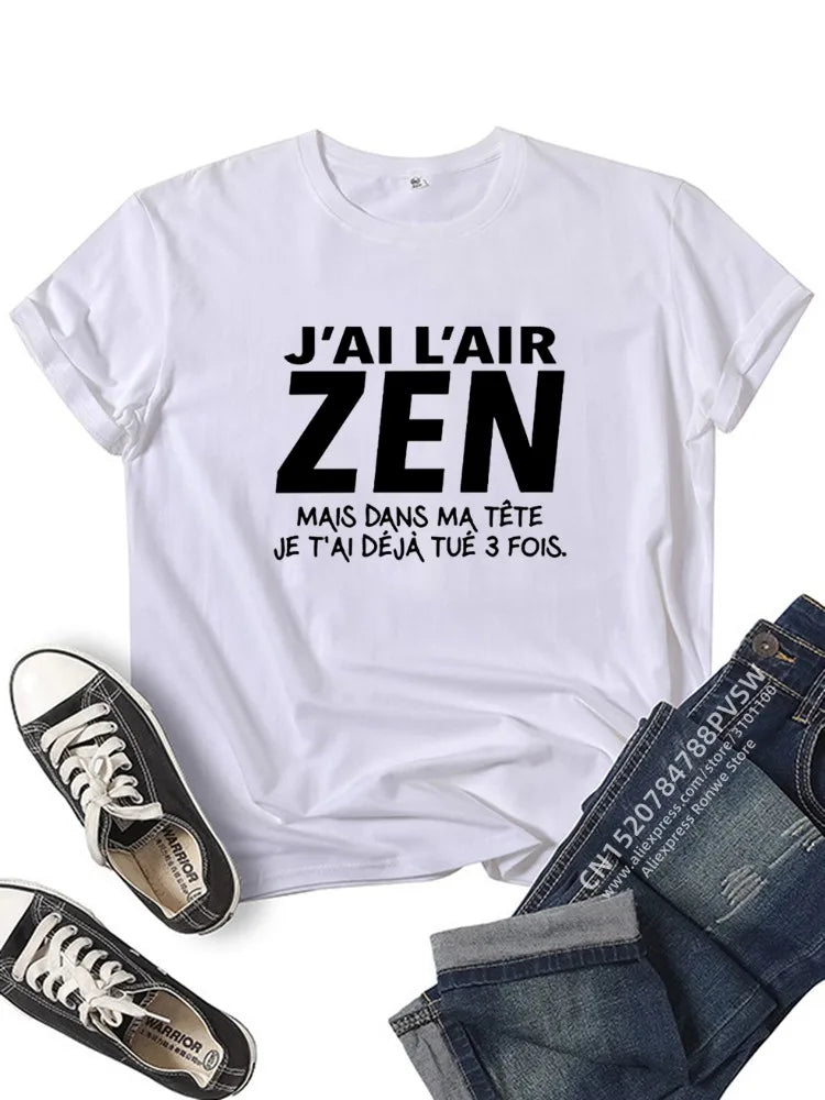 France Lettre J'Ai l'air Zen mais dans ma tête Je t'ai déjà tué Trois T-shirt graphique Fille Y2K Harajuku Noir Rose Rouge Hauts