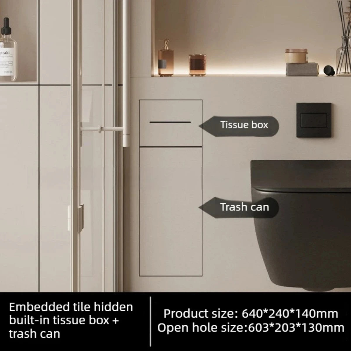 304 Stainless Steel Concealed Toilet Niche Concealed Garbage Bin with Hidden Trash Can Tissue Box Embedded Design