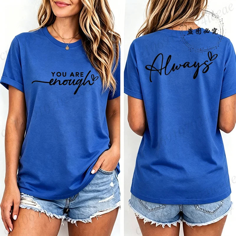 Fashion Women T Shirts You Are Enough Print Short Sleeve T-Shirt Motivational Quote Aesthetic Tee T-Shirts Inspirational Shirts