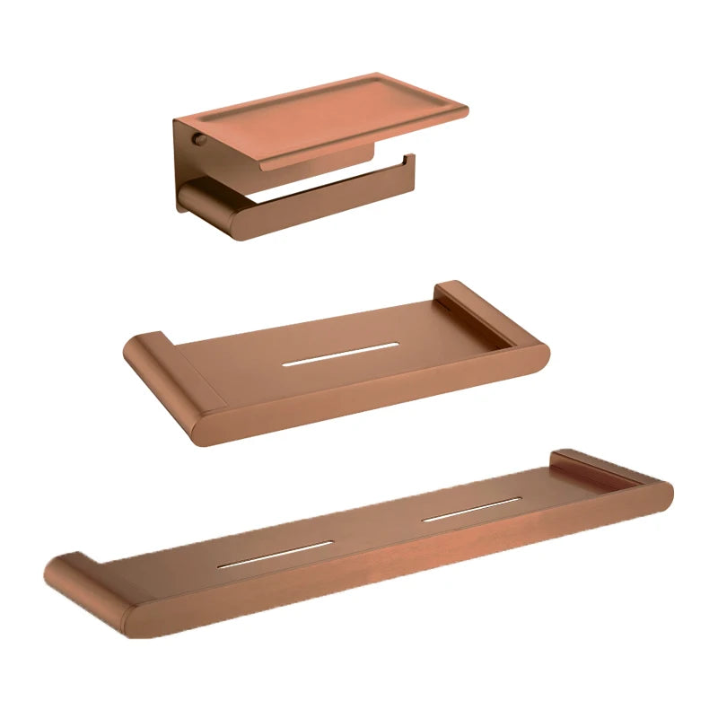 Brushed Rose Gold Storage Rack Towel Bar Tissue Holder Bathrobe Hook Cup Holder Toilet Brush Soap Dish Bathroom Accessories