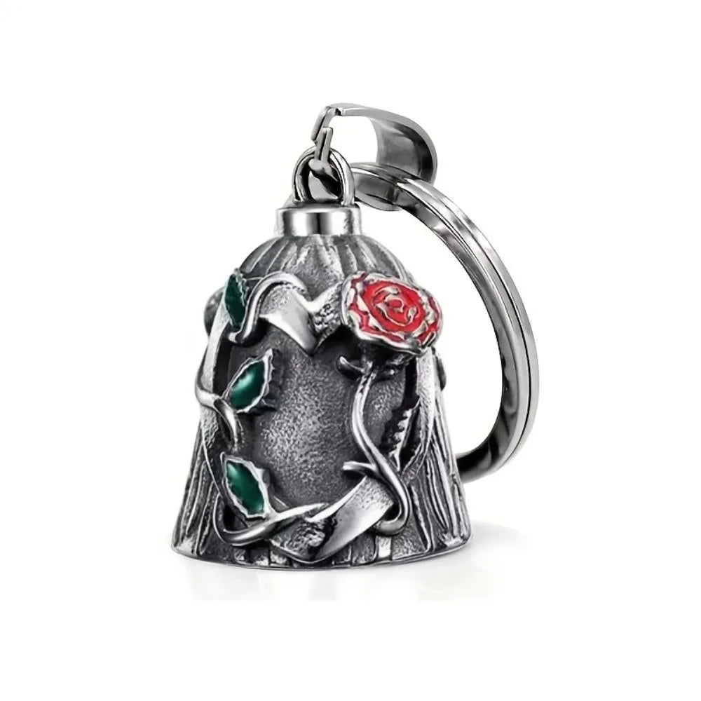 Vintage 3D Design Motorcycle Guardian Bell Retro Punk Style Angel Pendant Bell Alloy Wing Design Evil Spirit Trap Bell Men