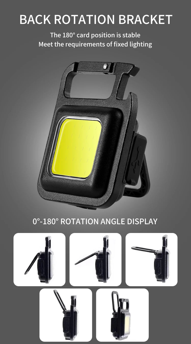 LED Flashlight Super Bright 1500LM Folding Bracket Bright EDC Keychain USB Rechargeable Waterproof Light Outdoor Camping Tools