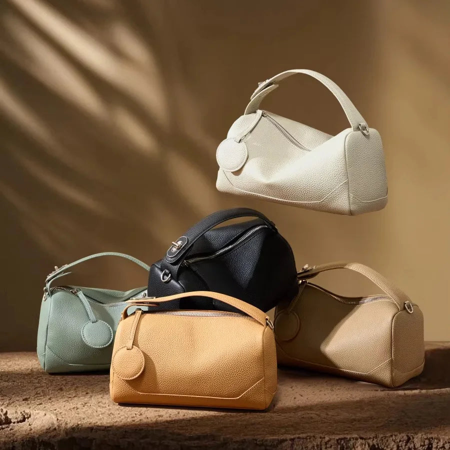 new fashion genuine leather woman bag handle cowhide shoulder bag luxury designer minimalism bag cattle leather