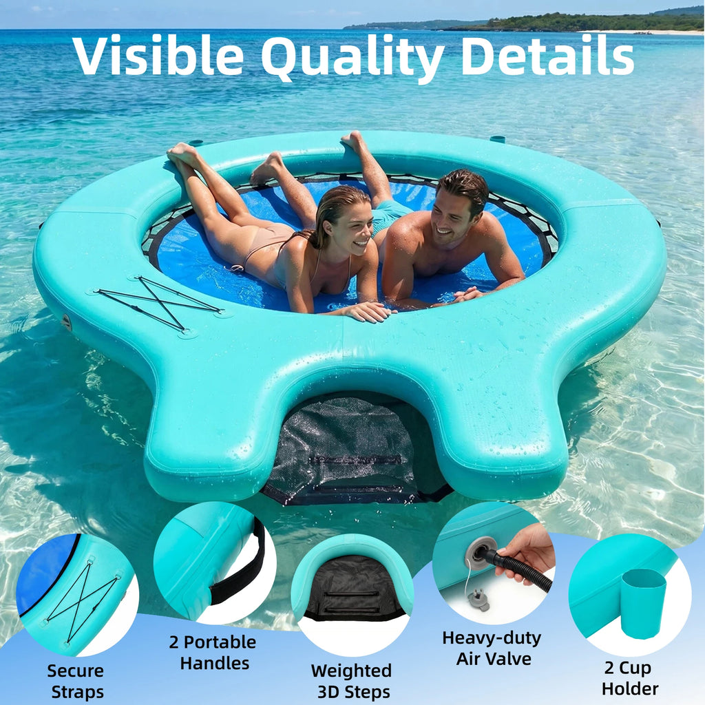 Inflatable Floating Dock, Portable Inflatable Platform With Cupholder, Repair Kit & Carry Bag, Heavy Duty Pool Float Raft for Swimming, Lake, Pool, Beach