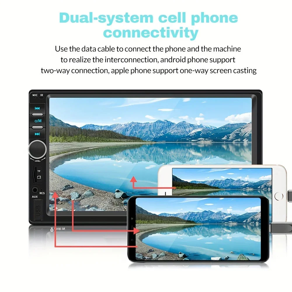 7 Inch Double 2 Din Car Stereo Head Unit CarPlay Touch Radio System With Remote Control And Reversing Camera