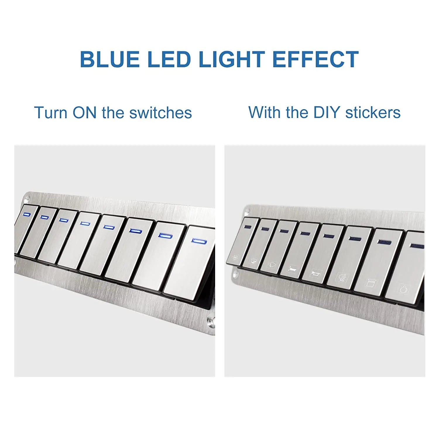 Durable metal 2-8Gang rocker switch panel with LED light, waterproof and overload protection for car card, vehicle and vessel