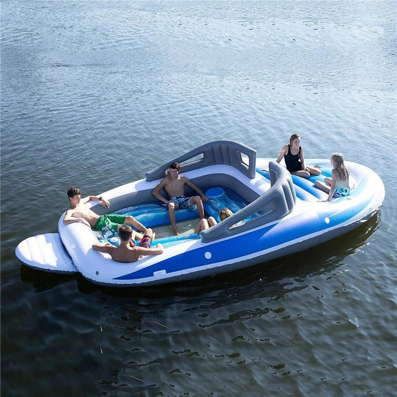 PVC thickened inflatable 6-person island floating bed pirate ship cutting multi-person water party yacht floating boat