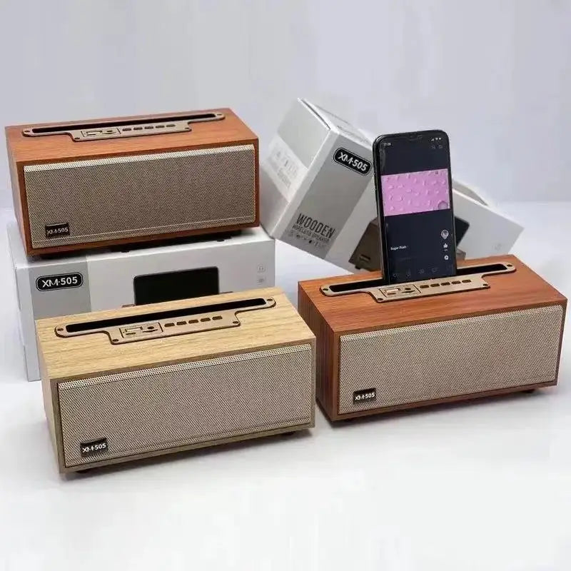 Haut-parleur Bluetooth sans fil multifonction en bois TWS Subwoofer Système audio télécommandé Support de téléphone portable Radio FM de bureau portable