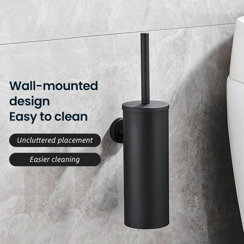 Accessoires de porte-brosse de toilette en acier inoxydable noir, brosse de toilette murale WC Cleaner FR07