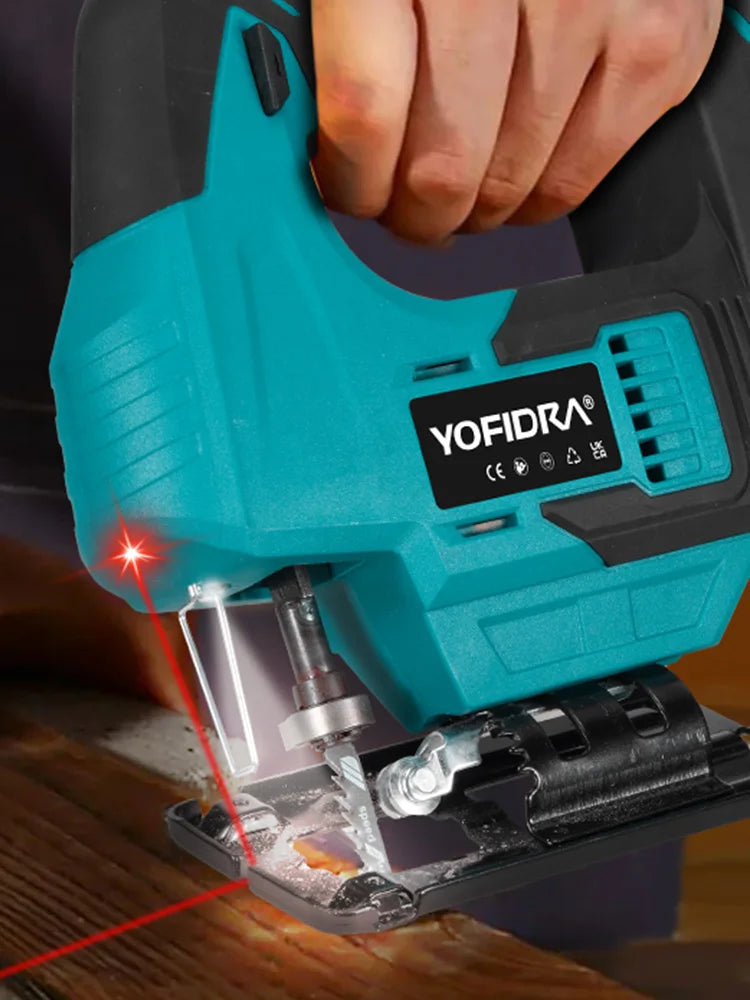 YOFIDRA Brushless 19mm Electric Jig Saw Infrared Laser Curve Saw Variable Speed MultiFunction Cutter For Makita 18V Battery Pin