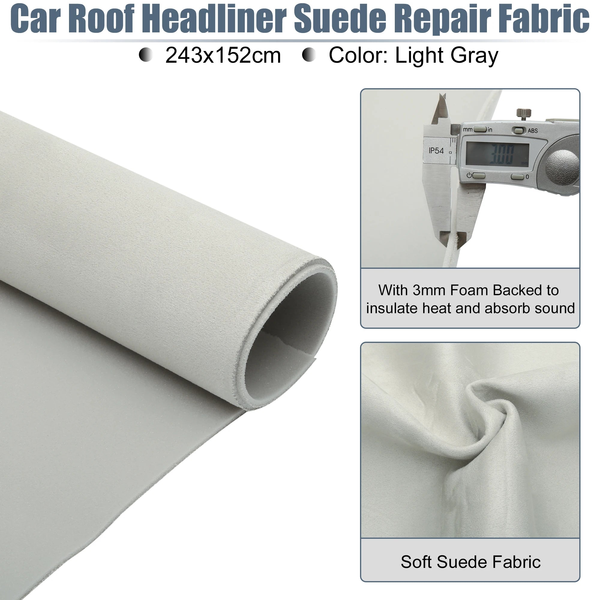 UXCELL Suede Headliner Fabric Foam Backed for Car Truck Interior Trim Protect Aging Broken Faded DIY Replacement 200x152cm