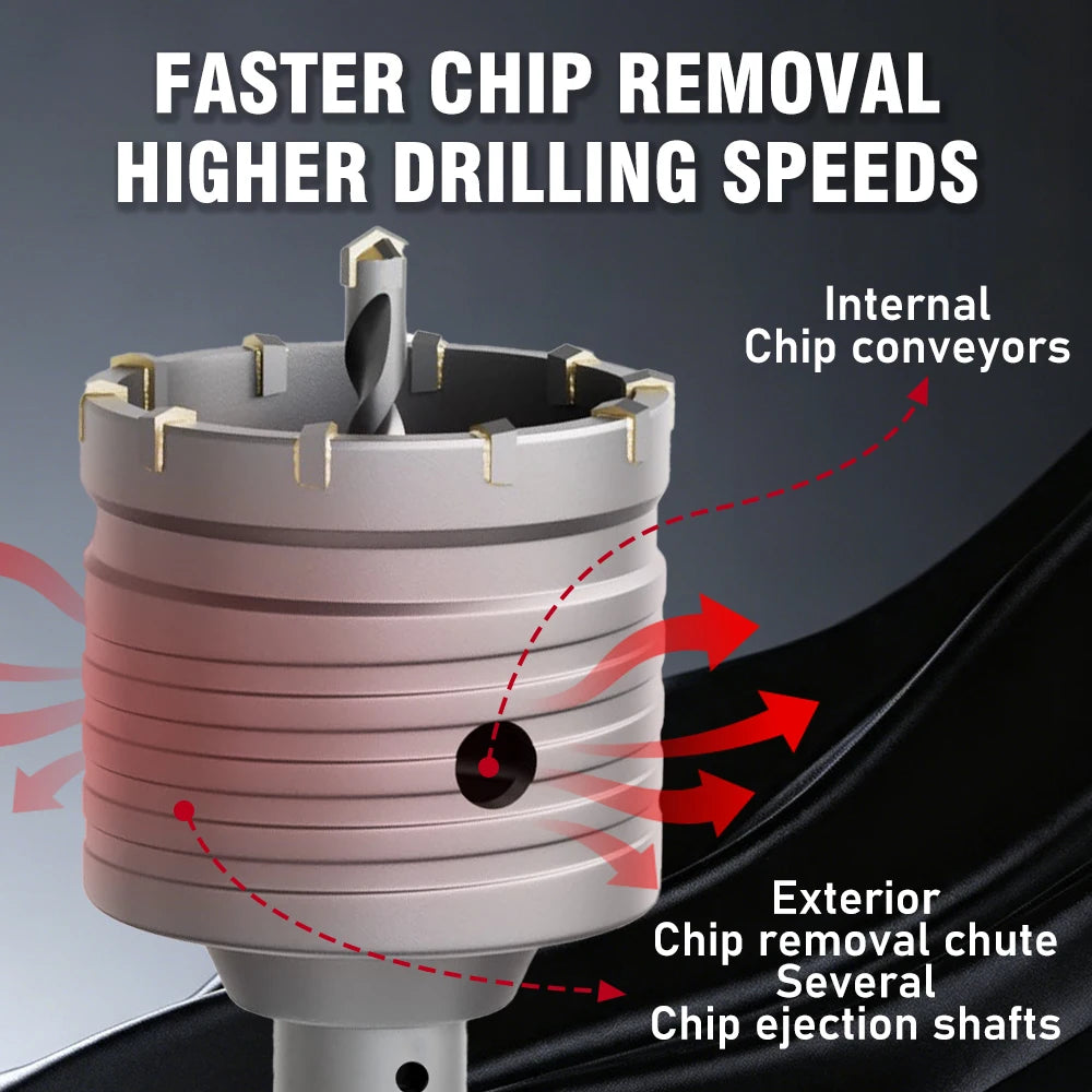 30-100mm Concrete Wall Hole Saw, SDS Plus Shank Impact Drill Bit, Suitable for Drilling Concrete, Brick, Stone and Walls