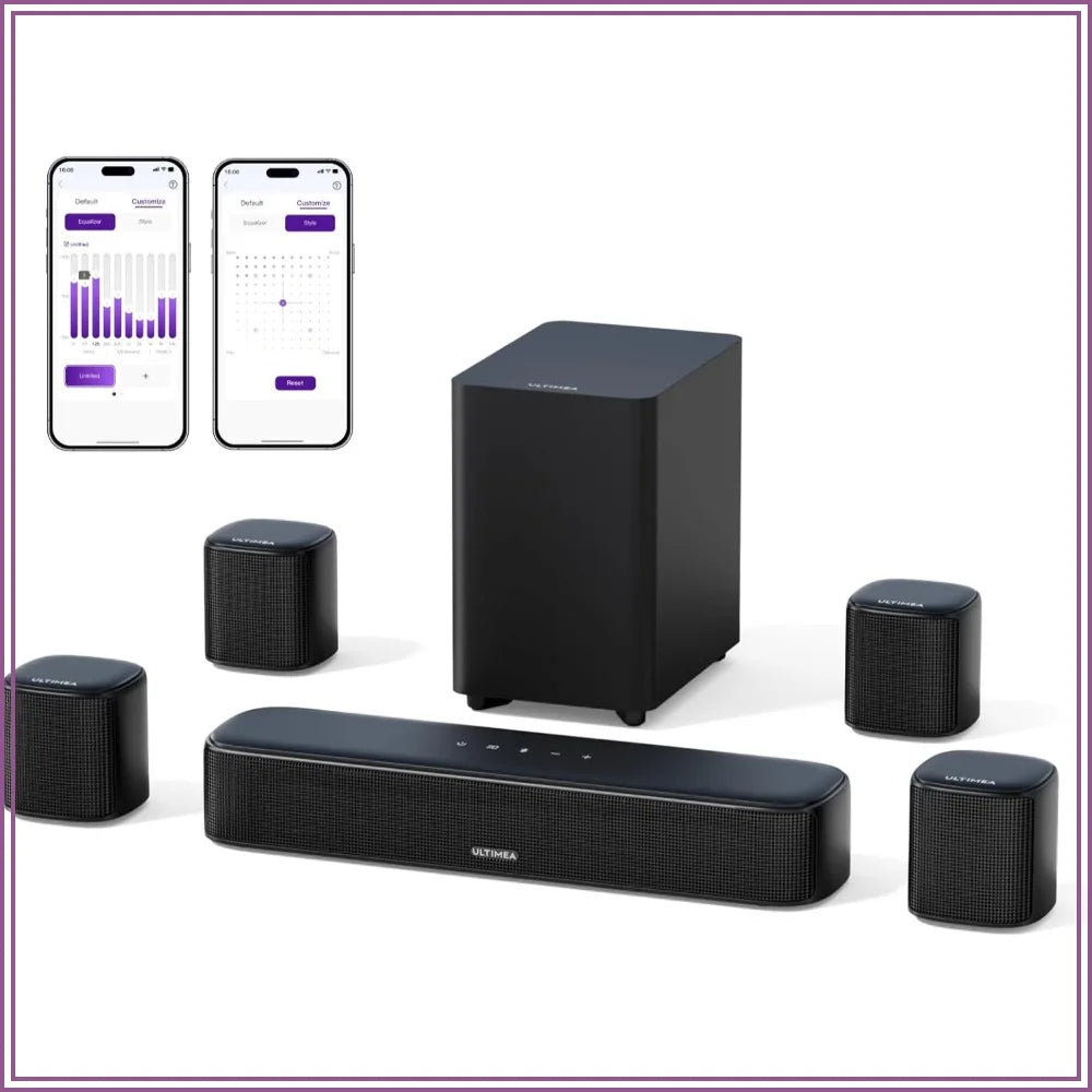 Barre de son ambiophonique virtuelle 7.1 canaux avec 4 haut-parleurs ambiophoniques, puissance de crête de 330 W, contrôle par application, Opt/AUX/BT, Aura A40