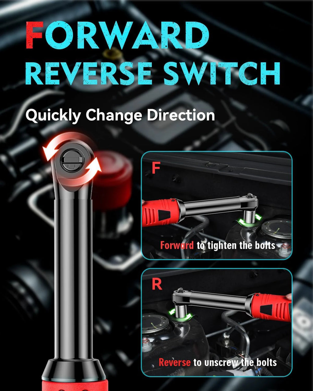 16.8V/18V Cordless Right Angle Ratchet Wrench 450RPM 3/8 Inch Drive Electric Wrench Portable Nut Disassembly Spanner Car Motorcycle Bicycle Repair Maintenance Hand Tool With 2 Lithium Batteries