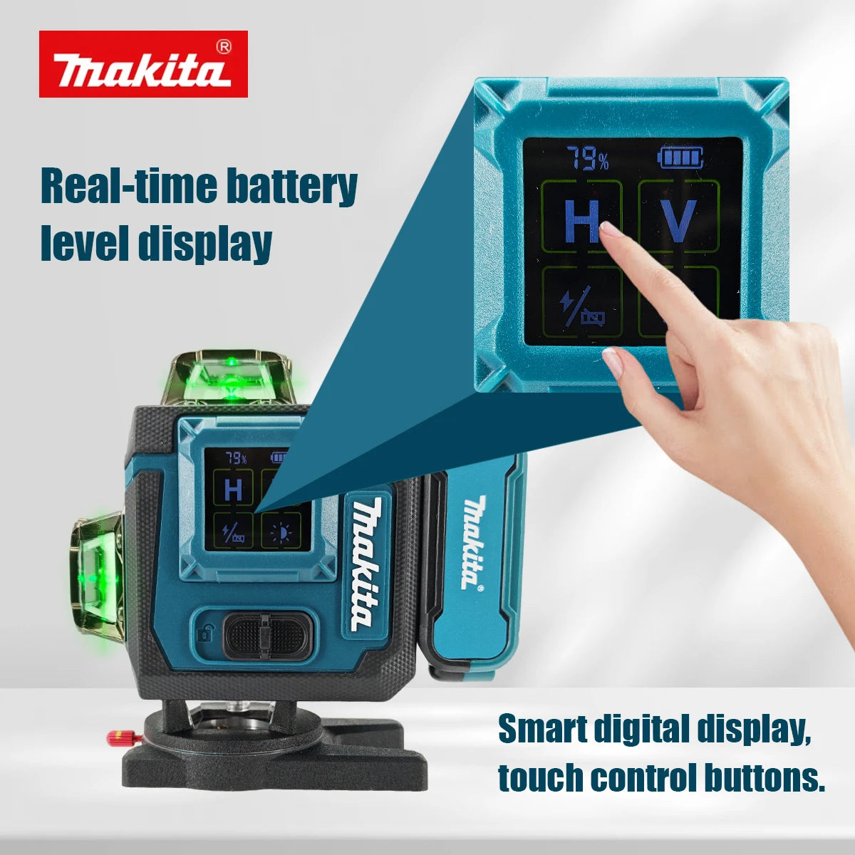 Makita Digital Laser Level 360-Degree X4 16-Line Self-Levelling Outdoor Vertical Cross-Line Tool for Precision Measurement