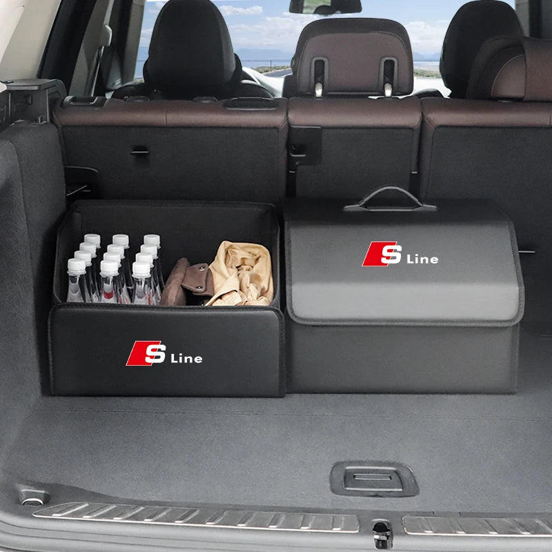 Large Capacity Leather Storage Box Car Trunk Organizer Case For Audi Sline A3 A4 A5 A6 A7 A1 A2 A8 Q1 Q2 Q3 Q4 Q5 Q6 Q7 Q8 TT B8