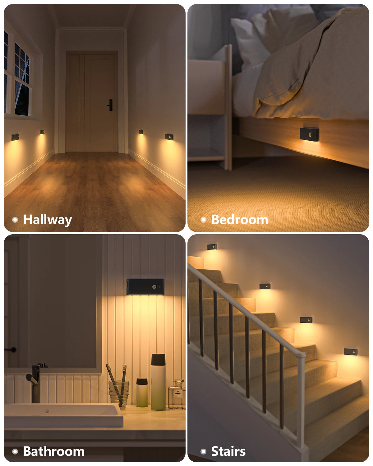 WILLED Veilleuse à détecteur de mouvement Blanc chaud Lampe d'escalier intérieure rechargeable pour couloir, escalier, salle de bain, chambre, cuisine