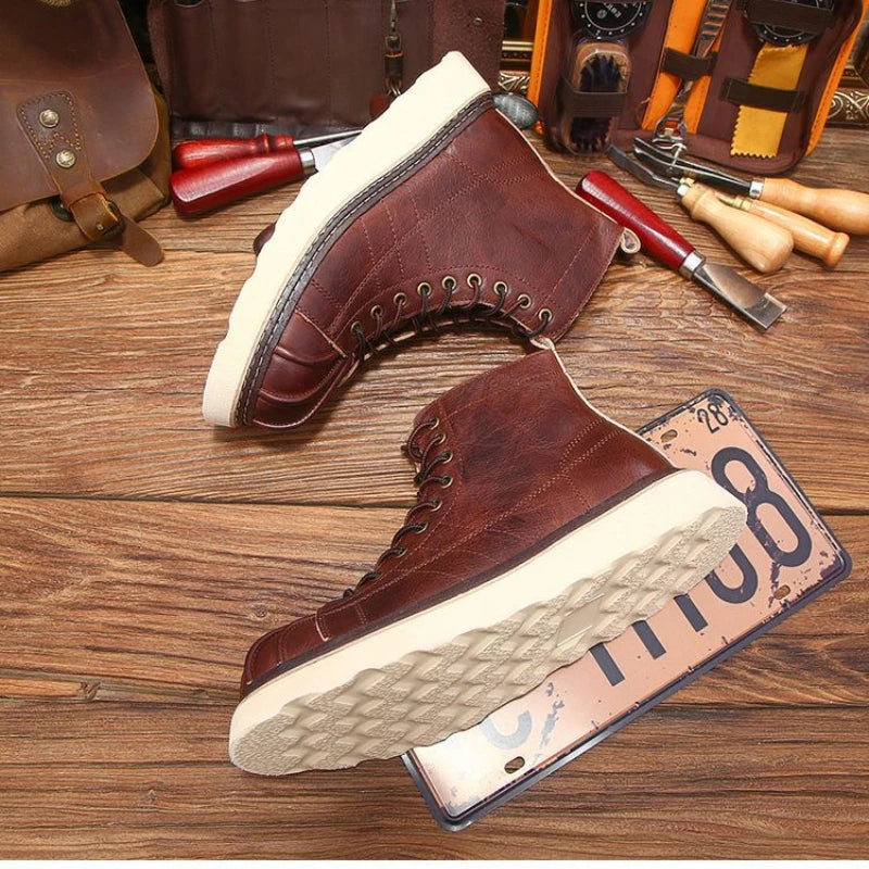New Fashion Vintage British Men Leather Shoes Casual Round Toe Ankle Boots Spring Autumn Business Dress Chelsea Boots