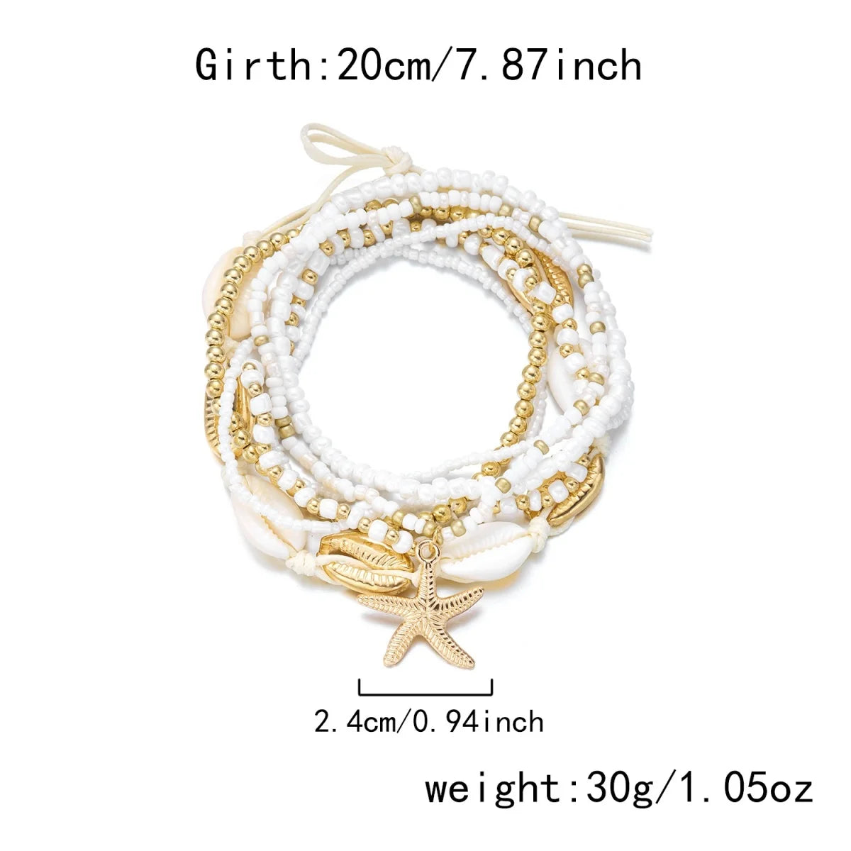 Metal Starfish Pendant Anklets Set For Women Men Trendy Sea Star Multilayer Rice Beaded Foot Chain Summer Beach Vacation Jewelry