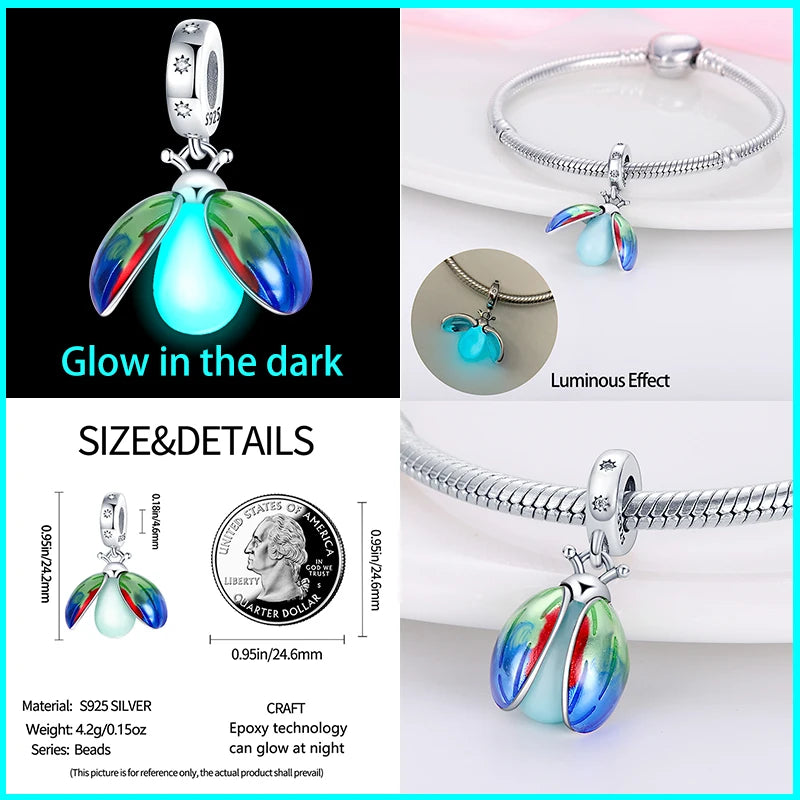 Hot Sale 925 Silver Glow in the dark Firefly Honeybee Star Charms Beads Fit Qikaola 925 Original Bracelets Fine DIY Jewelry Gift