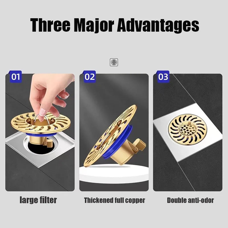 Floor Drain All-copper Shower Floor Drain Stopper Insectproof Anti-odor Deodorization Toilet Kitchen Bathroom Toilet Sewer Drain