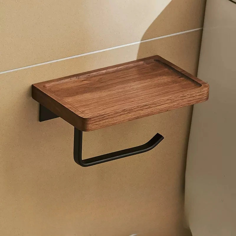 Porte-serviettes en noyer sans poinçon, étagère de salle de bain, support mural de rangement pour toilettes, accessoires de salle de bain