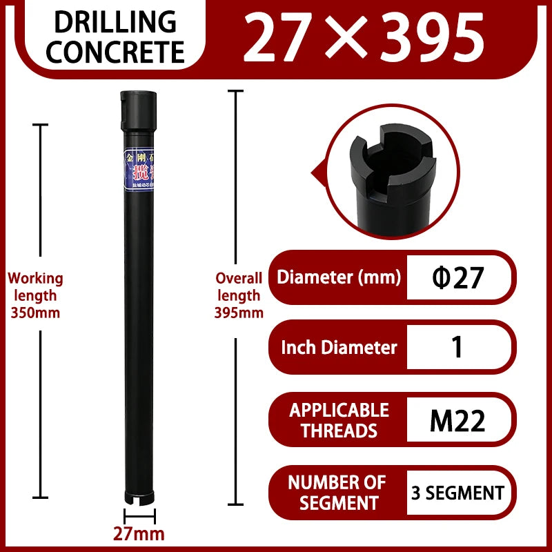 LAANCI laser weld Diamond Core Drill Bit for Reinforced Concrete – Diameter 25-254mm,400mm Total Length M22 Threaded Connection