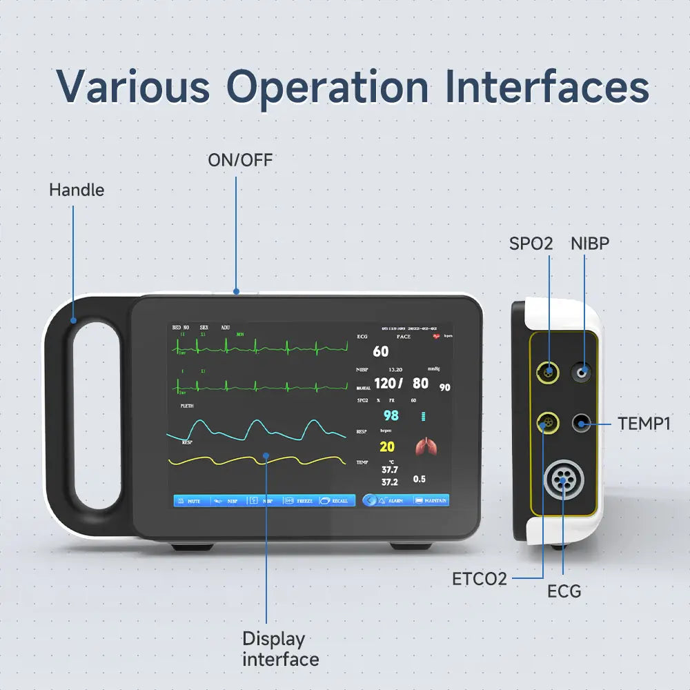 Resoxy Medical Vital Signs Monitor Portable Rechargeable Patient Monitor with Touch Screen ECG RESP NIBP TEMP HR Clinic Hospital