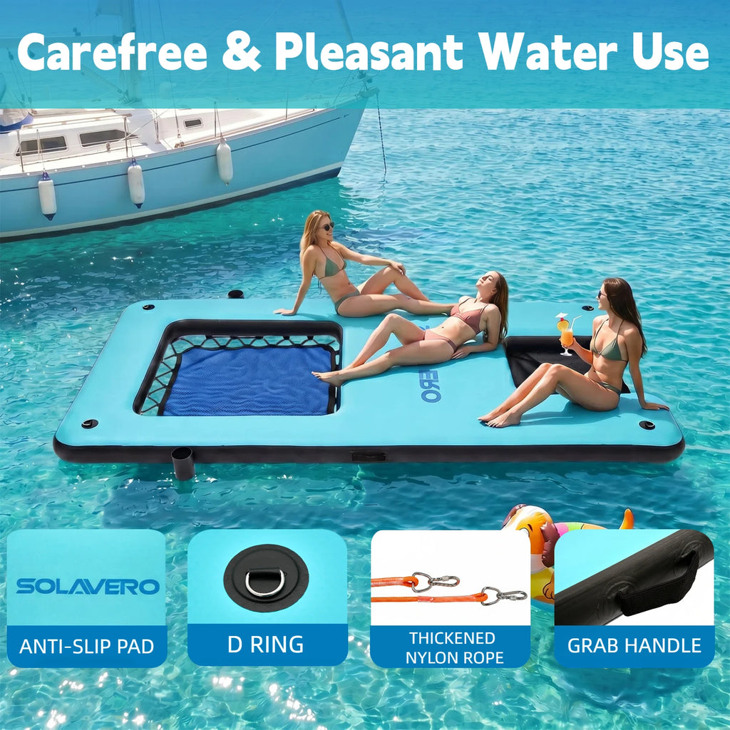 Inflatable Floating Dock, Portable Inflatable Platform With Cupholder, Repair Kit & Carry Bag, Heavy Duty Pool Float Raft for Swimming, Lake, Pool, Beach