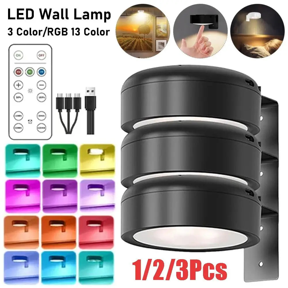1/2/3Pcs Wall Mounted Magnetic LED Light Rechargeable Dimmable Wireless Picture Light with Control Remote Adjustable Timer