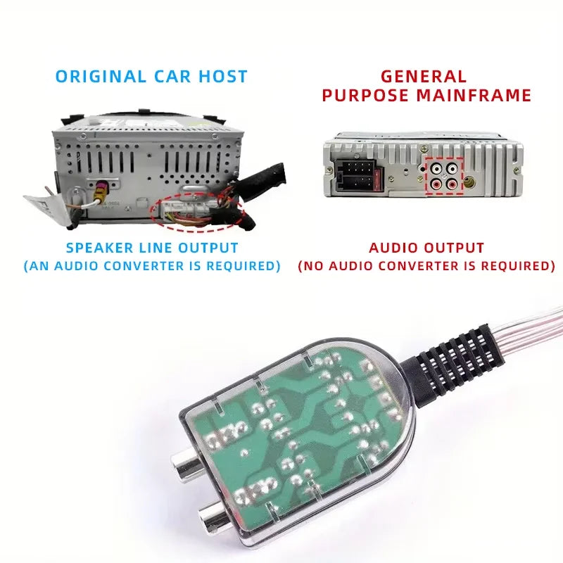 Car Subwoofer Impedance Converter, High to Low Level Audio Output RCA Adapter, Uncharged Power Mode, Universal Fit Car Audio Acc