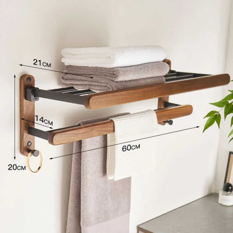 Porte-serviettes en noyer sans poinçon, étagère de salle de bain, support mural de rangement pour toilettes, accessoires de salle de bain