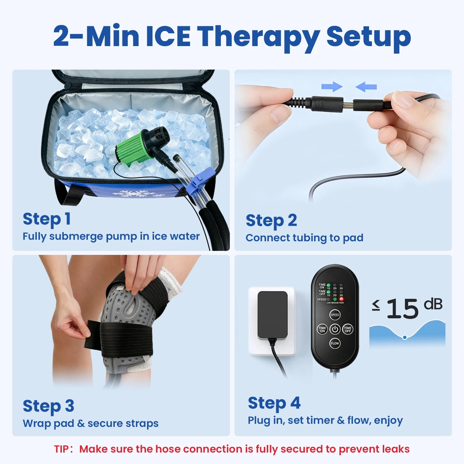 Cold Therapy Cryo Freeze System Quiet Pump Ice Compression for Post-Surgery ACL MCL Sprain Swelling Recovery Knee Leg Ankle