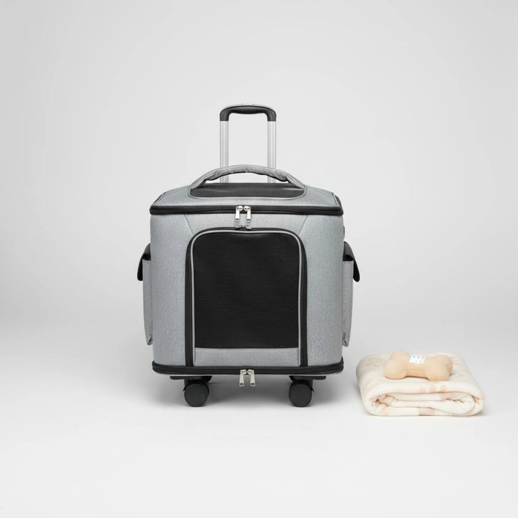 Rolling Pet Carrier Quiet Wheels Feline Carrier Suitcase Feline Travel Bag Trolley Handle Multiple Carrying Options for Outdoor