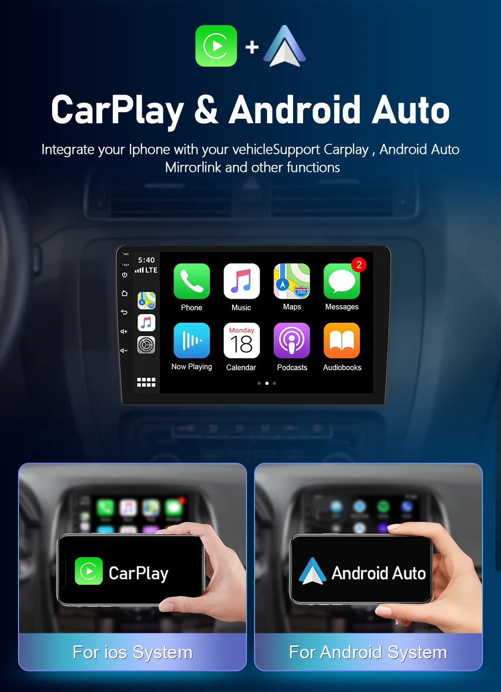 Podofo  6+128G Wireless CarPlay Auto Car Radio for Peugeot 207 CC 207CC 2009-2013 Multimedia Player 2Din Car Stereo GPS 4G Wifi