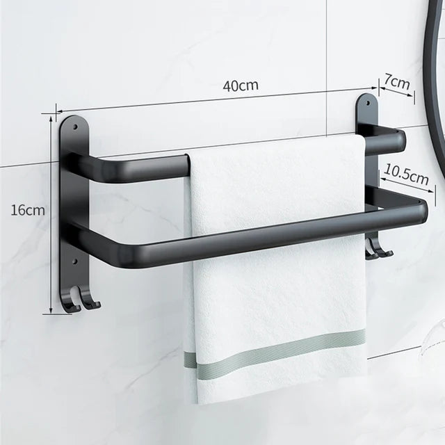 30-50CM Wall Mounted Towel Hanger Towel Rack Bathroom Accessories Aluminum Towel Bar Rail Matte Black Shower Towel Holder Hook