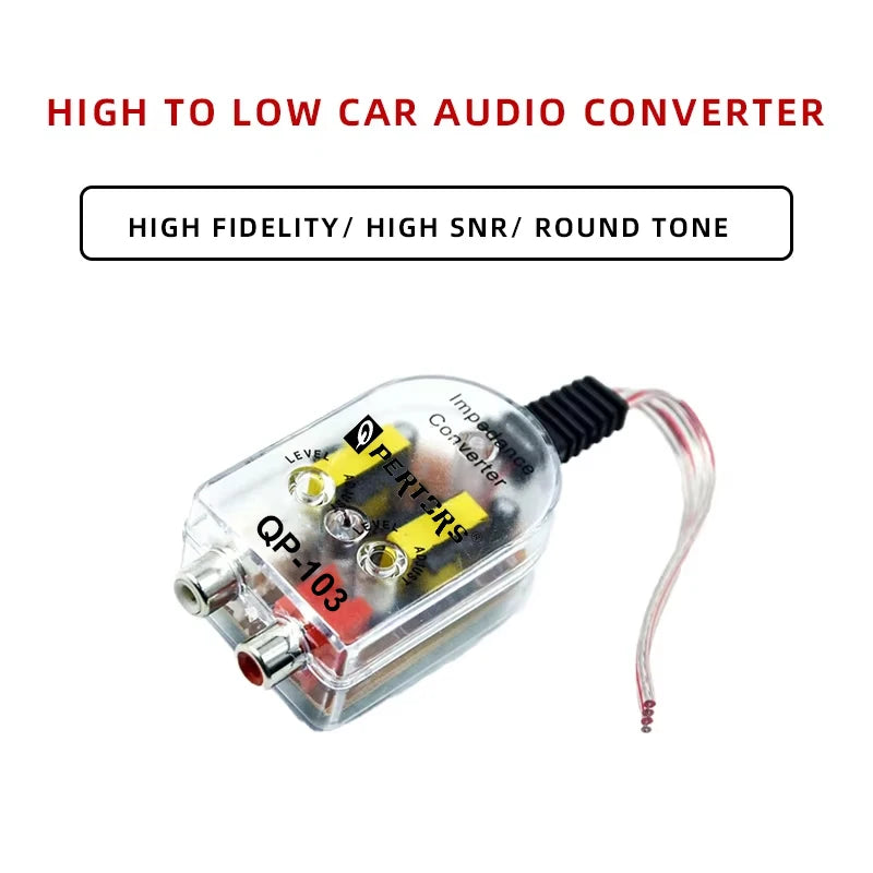 Car Subwoofer Impedance Converter, High to Low Level Audio Output RCA Adapter, Uncharged Power Mode, Universal Fit Car Audio Acc