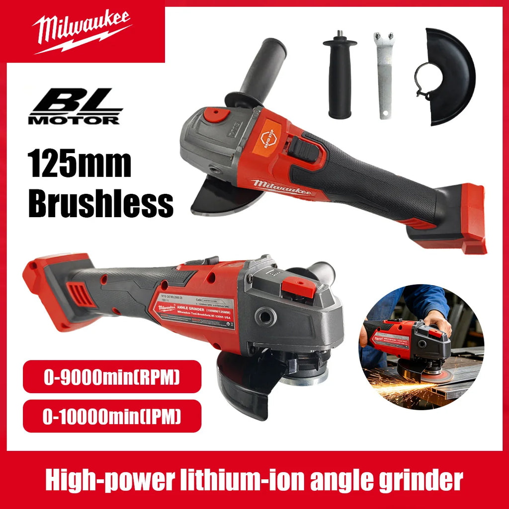 Milwaukee Angle Grinder 125mm Brushless Polishing Cutting Machine No-Lock Paddle Switch Electric Cordless Power Tools