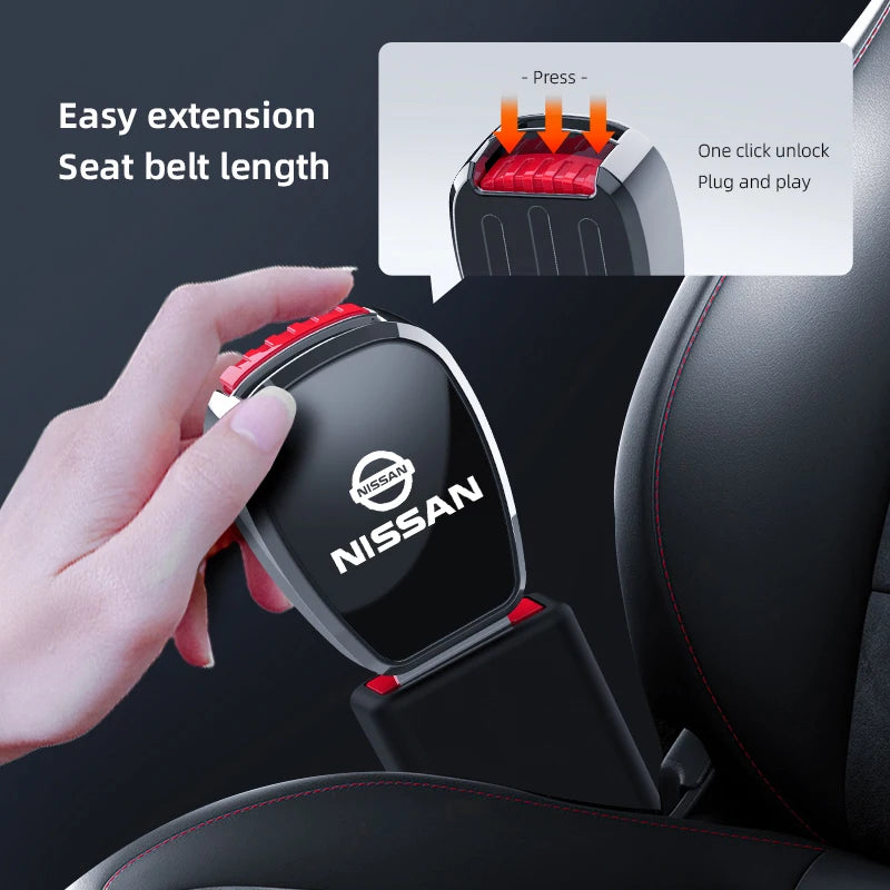 For Nissan Qashqai Versa Leaf Sentra Pulsar Xterra X-trail Nismo Car Seat Belt Clip Extender Metal Badge Lock Buckle