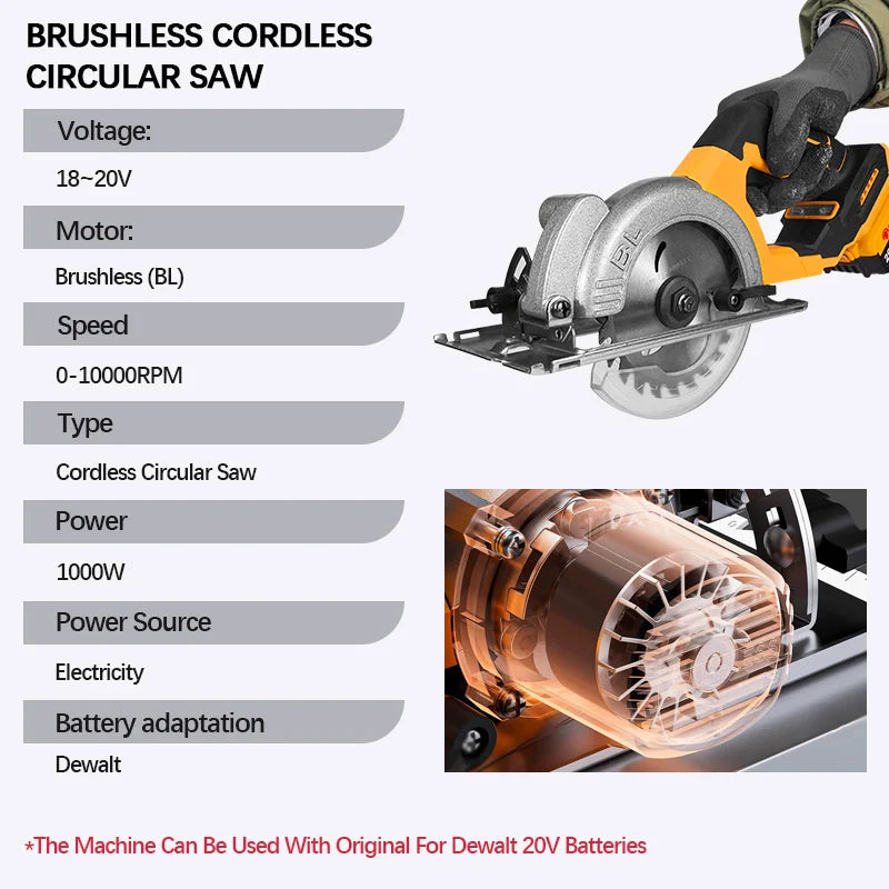 Scie circulaire électrique sans balais Electric Goddess 5 pouces 1000W Outil électrique de menuiserie portatif pour batterie Dewalt 20V