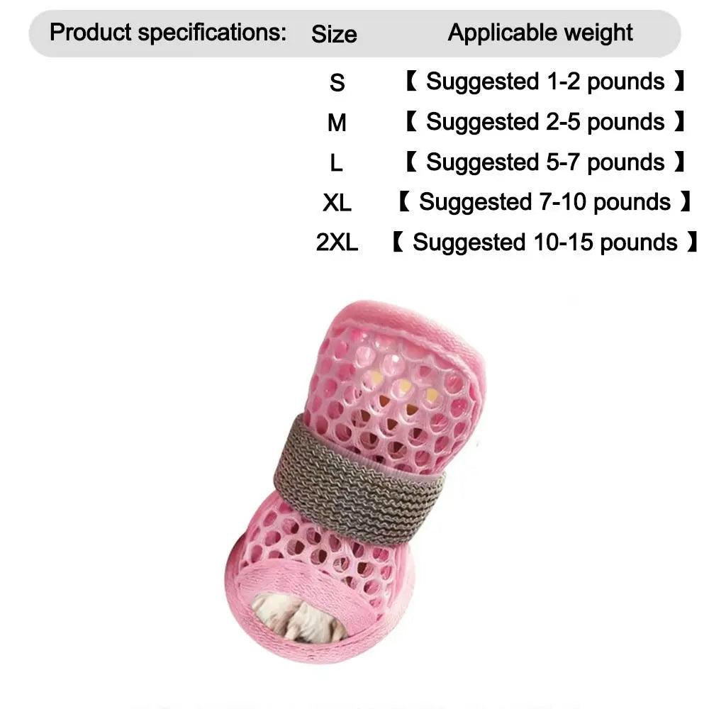 4Pcs Portable Mesh Dog Shoes Soft-sole Non-slip Cooling Dog Boots Wear-resistant Breathable Dog Foot Cover Summer