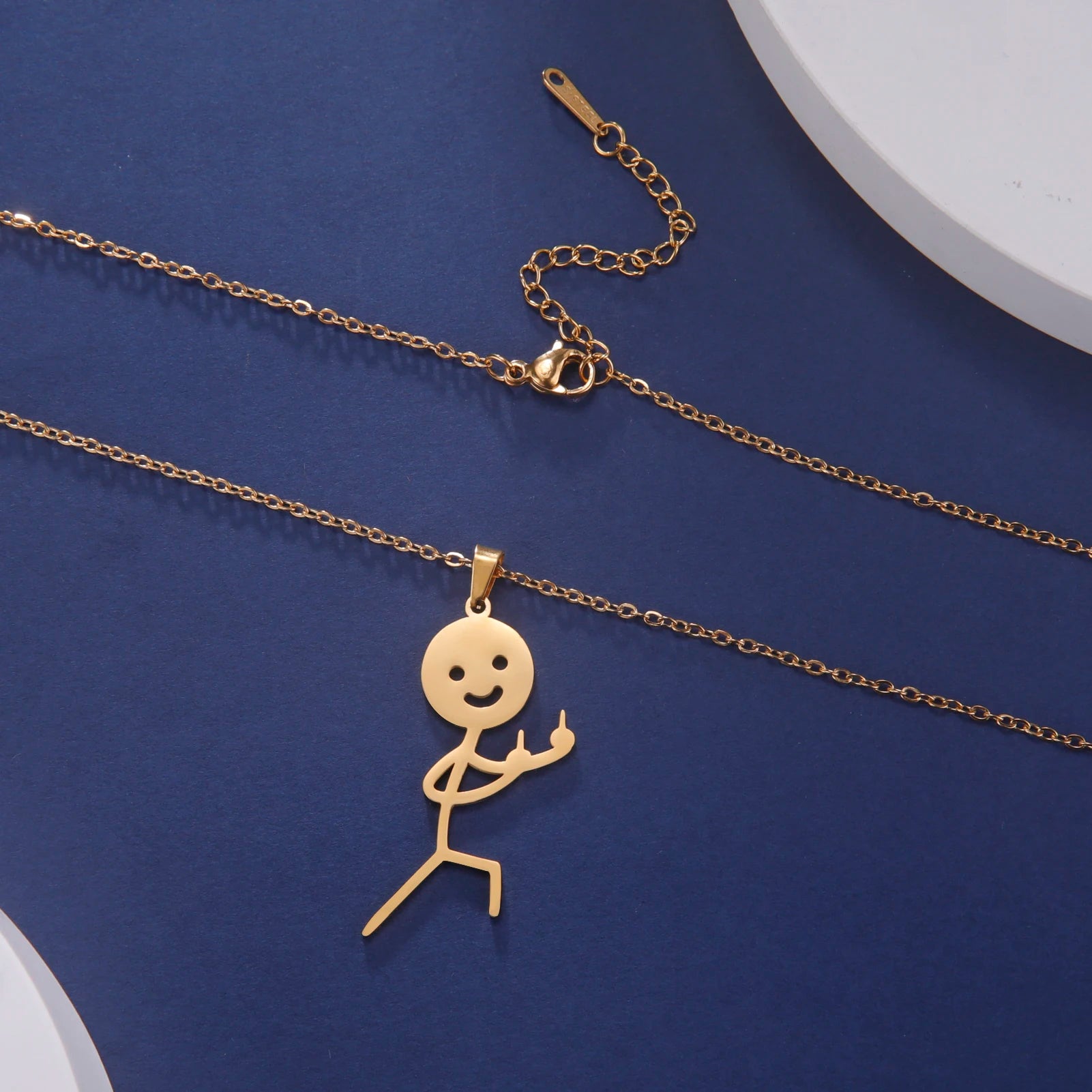 Skyrim Hip Hop Doodle Necklace for Men Women Stainless Steel Long Neck Chain Fashion Middle Finger Stickman Jewelry New