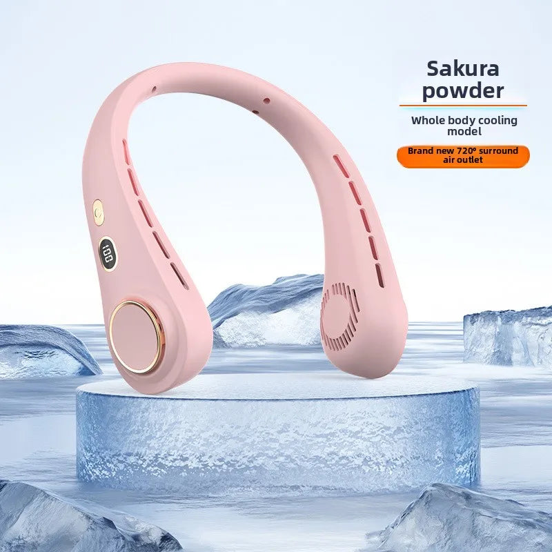 Wearable Neck Cooling Fan USB Rechargeable Hands Free Portable Hanging Personal Air Cooler Indoor Outdoor Daily Skincare Use