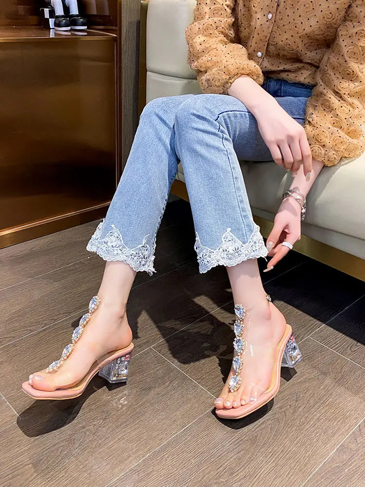 Plastic Sandal Block Heels 2022 Summer Sale Of Women's Shoes Suit Female Beige Buckle Strap All-Match Transparent Chunky Fashion