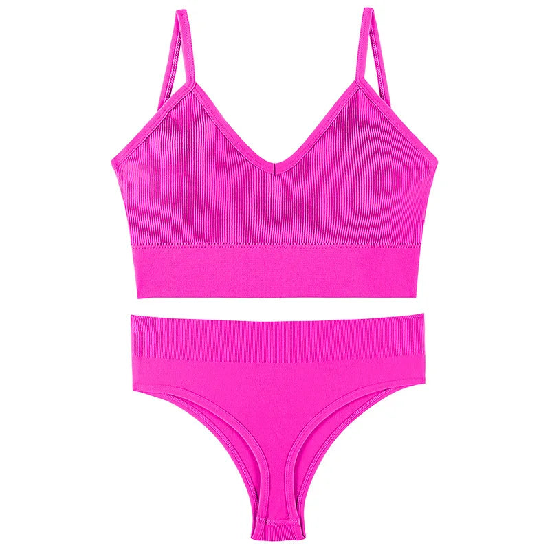 Women’s Ribbed V Neck Bra and Panty Set Seamless Comfortable 2 Piece 2026
