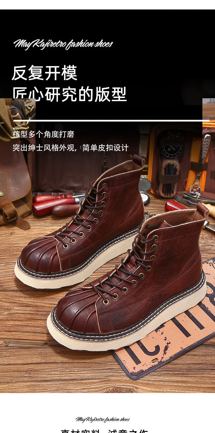 New Fashion Vintage British Men Leather Shoes Casual Round Toe Ankle Boots Spring Autumn Business Dress Chelsea Boots