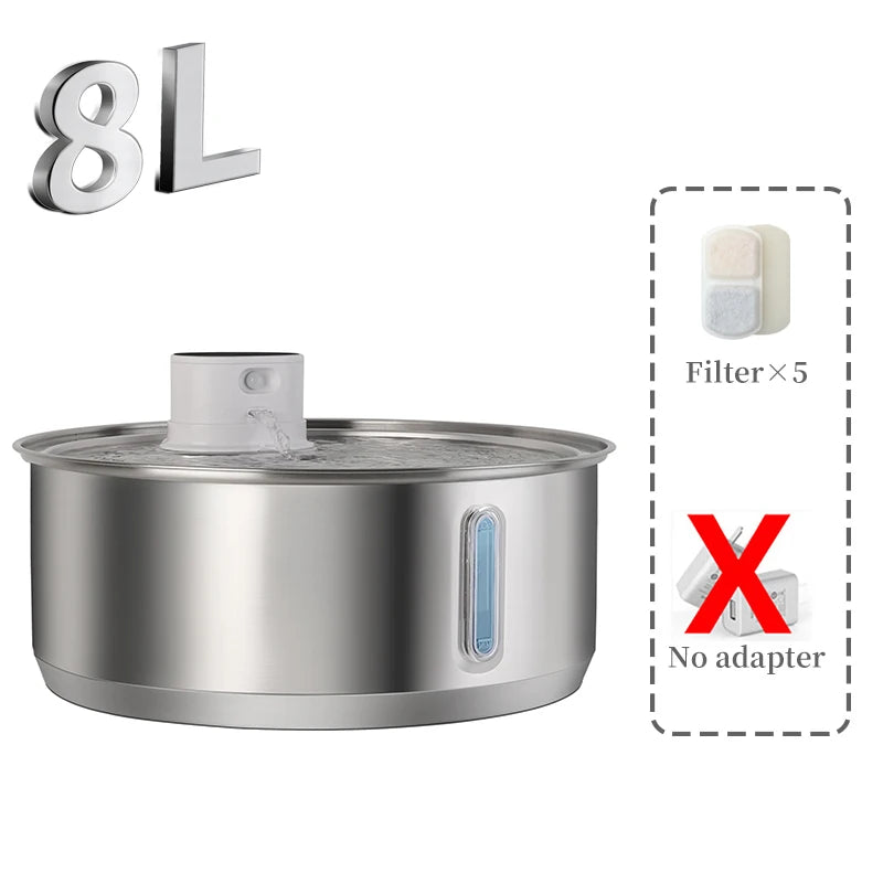 8L Dog Water Fountain Automatic Sensor Stainless Steel Cat Water Fountain Multiple Pet Drinking Water Dispenser Accessories