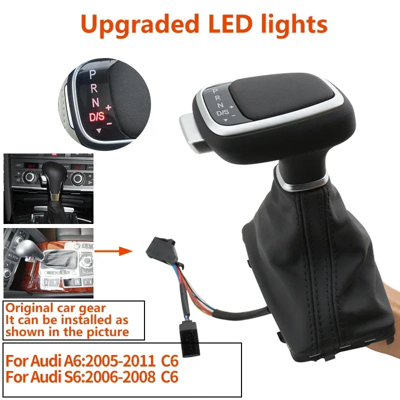 For Audi A4 A5 B8 B7 A7 A6 C6 C7 Q5 8r Q7 4l 8l A3 8P Gear Shift Knob Lever stick LED Light Gearbox Handle Leather Car Automatic